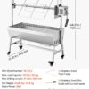 VEVOR Rotisserie Grill, 37in BBQ Outdoor Pig & Lamb Spit Roaster, Charcoal Spit Roaster with 132 LBS Capacity, Wheels, 7-Level Height, Stainless Steel Electric Rotisserie Grill Kit for Camping Outdoor