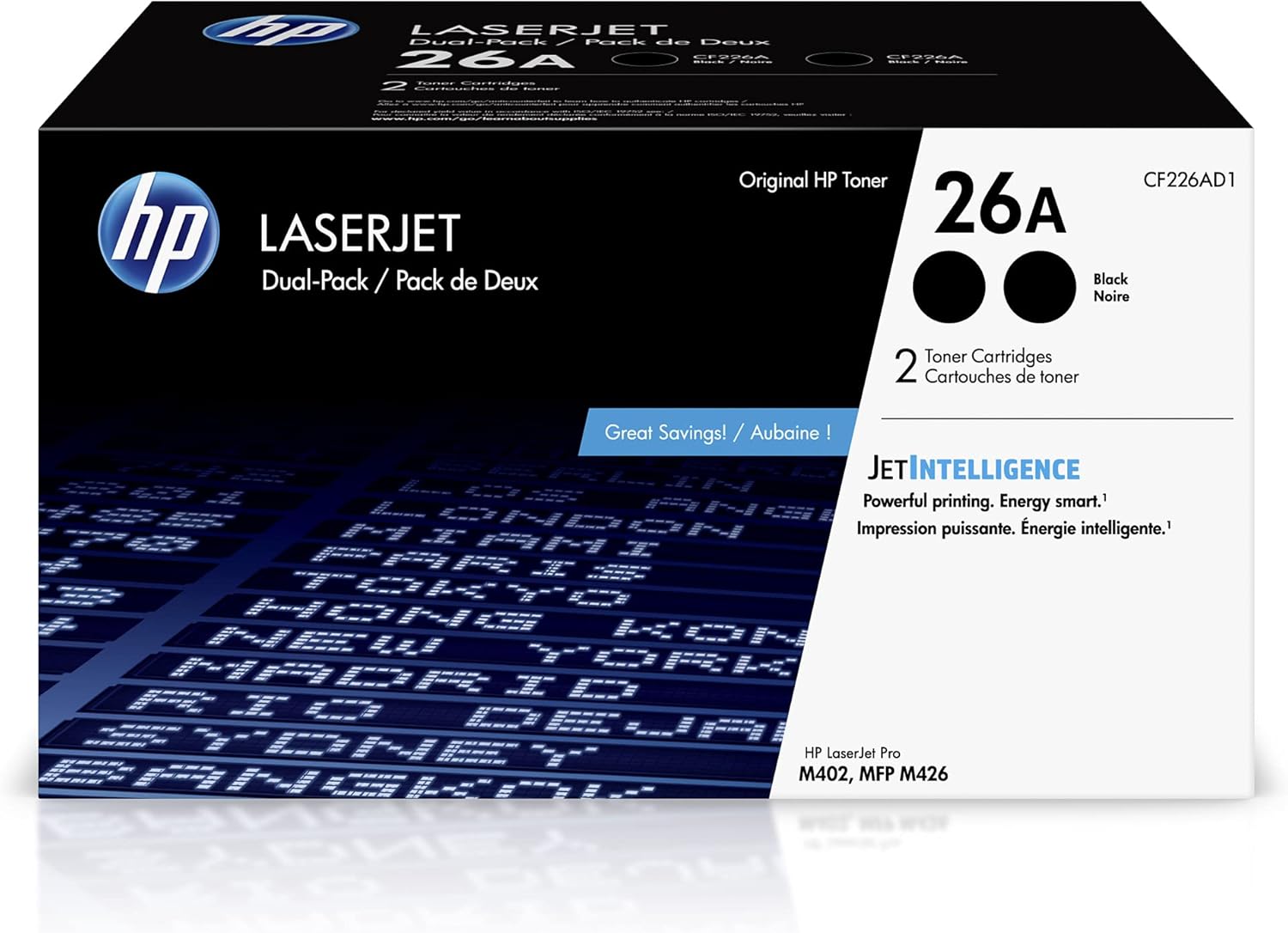 HP 26A Black Toner Cartridge Printers (2-Pack) | Works with LaserJet Pro M402 Series; LaserJet Pro MFP M426 Series | 14.25 x 8.03 x 7.8 | CF226AD1