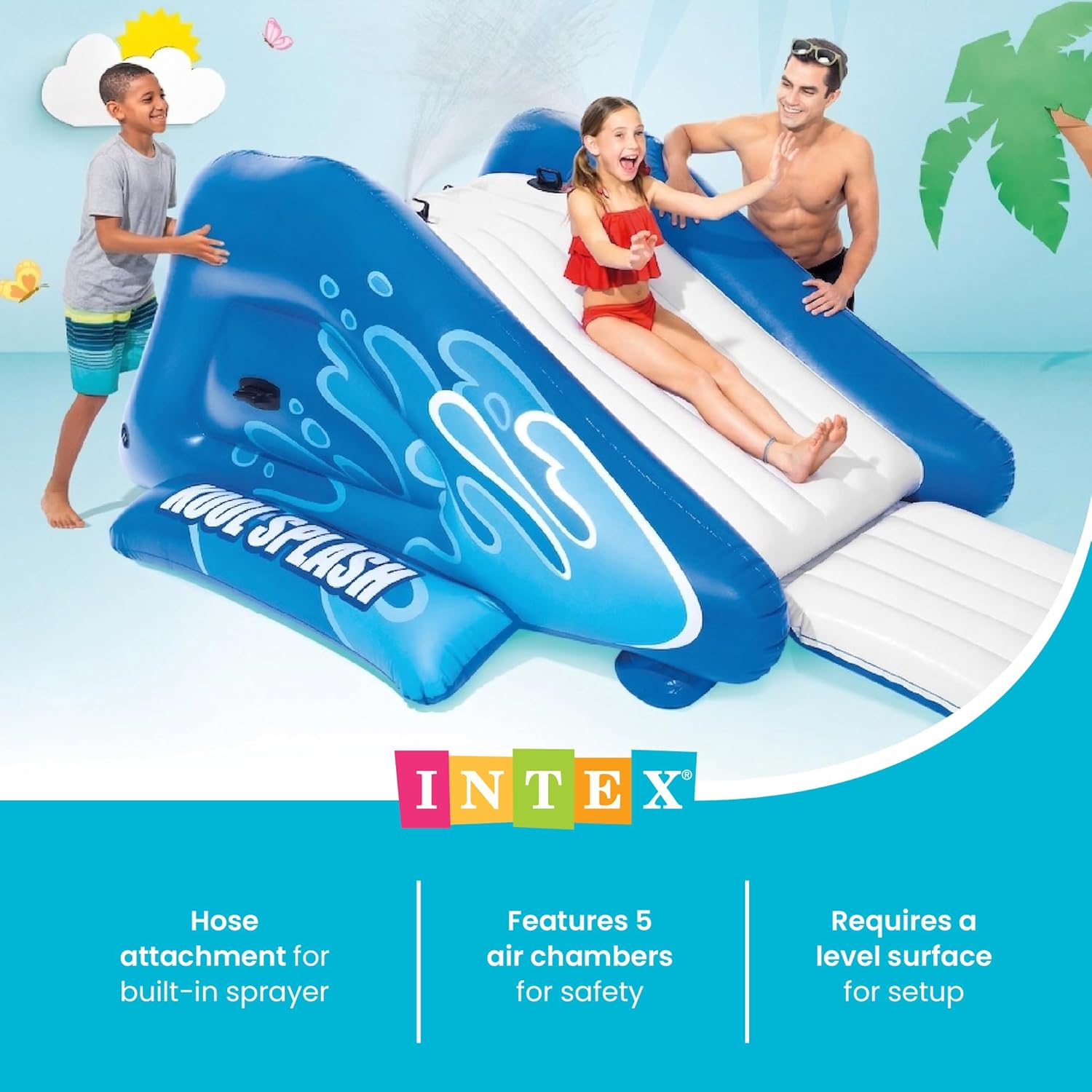 71sp6X2XhL._AC_SL1500_.jpg Intex Kool Splash Inflatable Water Slide Swimming Pool Play Center with Built in Sprayers for Kids and Adults, Ages 6 and Up, Blue
