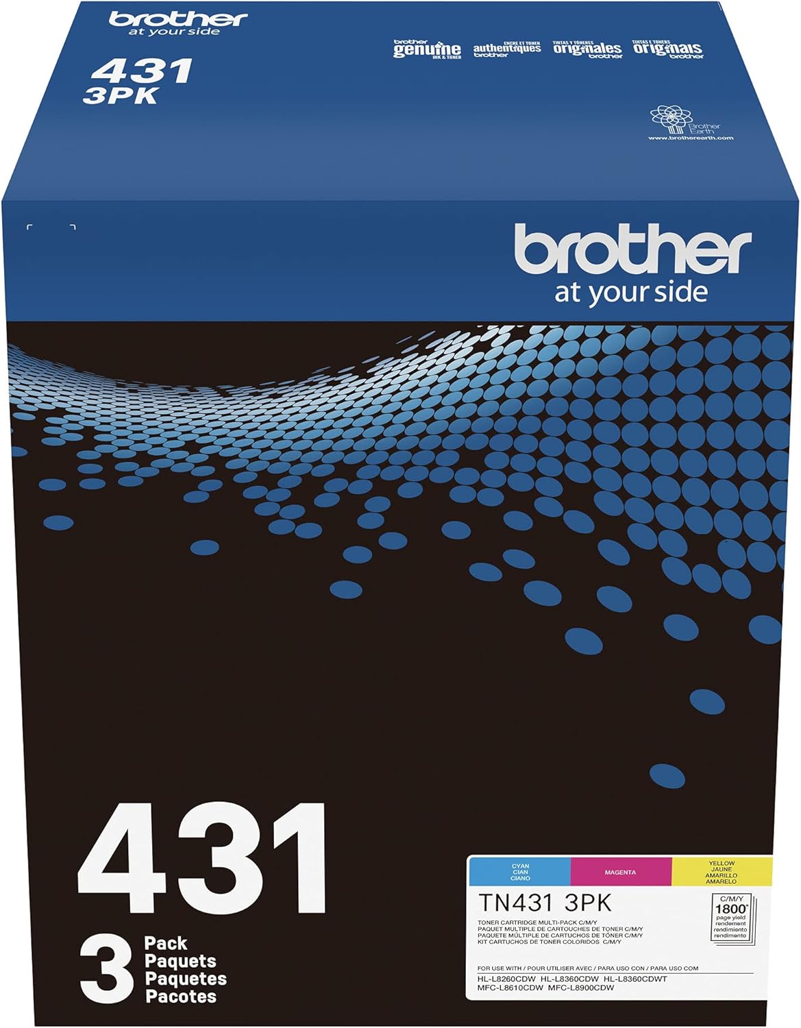 71tS9VJ-8zL._AC_SL1500_.jpg Brother TN-431 3PK, Cyan, Magenta, Yellow, Standard Yield, Model: TN4313PK