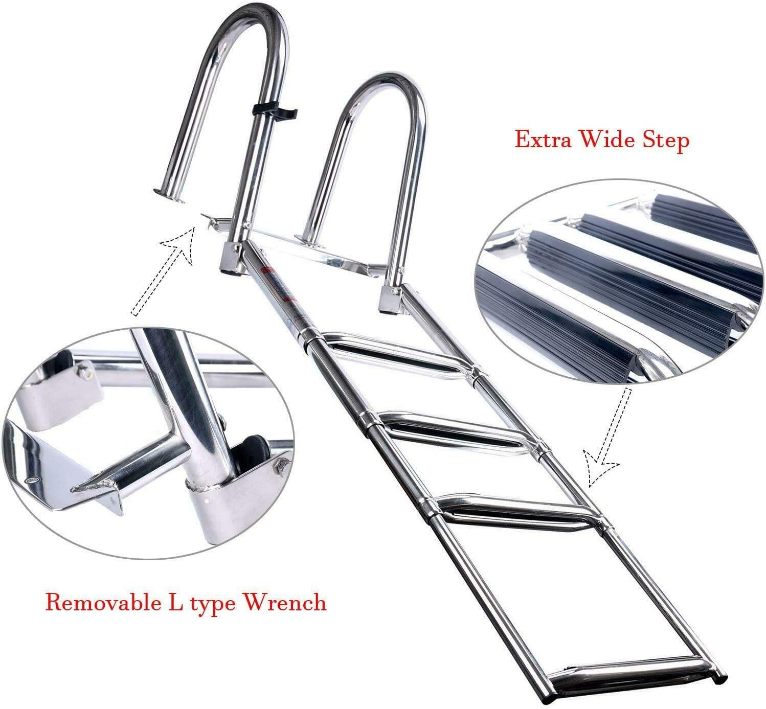 71weUHYhffL._AC_SL1500_.jpg Amarine Made Boat Ladder 4 Steps Removable Premium Stainless Folding Rear Entry Pontoon Boat Ladder w/Extra Wide Step