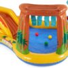 Intex Inflatable Dinosaur Play Center Outdoor Playhouse Inflatable Water Park with Kid Pool Slide, Water Sprayer, Waterfall, and 6 Balls, Multicolor