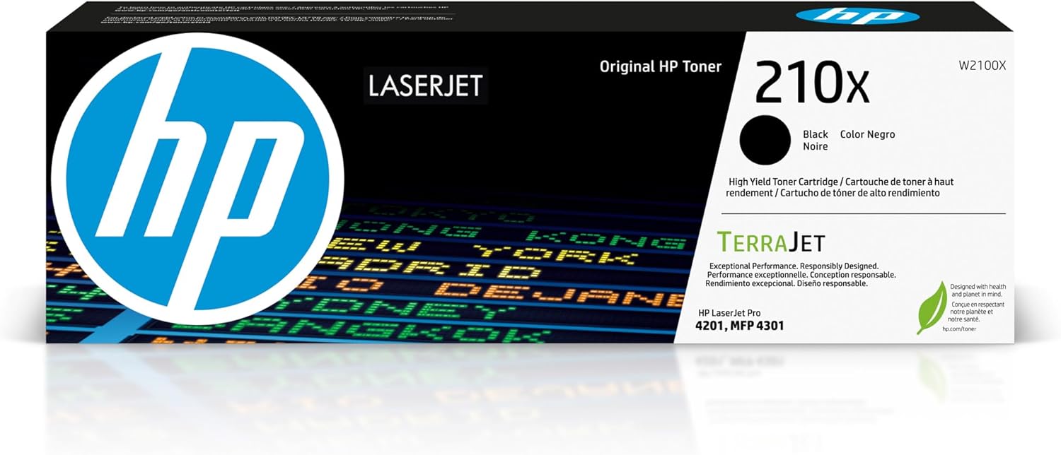 HP 210X Black High-Yield Toner Cartridge | Works Color LaserJet Pro 4201, Color LaserJet Pro MFP 4301 Series | W2100X