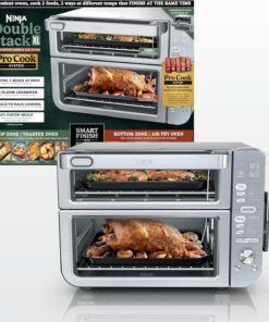 Ninja Air Fryer & Toaster Oven Combo with Thermometer | Double Stack XL | 12-in-1 | Smart Finish & DualZone Technology Cook 2 Meals at Once | Air Fry, Bake, Broil, Reheat | Stainless Steel | DCT651