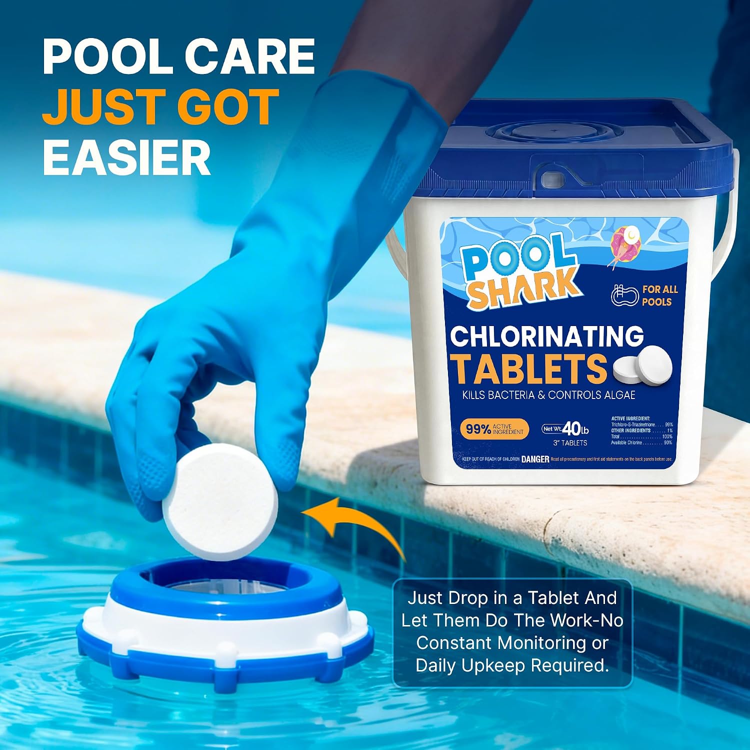 810xOHa3uL._AC_SL1500_.jpg Pool Shark Swimming Pool Chlorine Tablets | 40 lbs | 3-Inch Chlorine Tablets | Slow-Dissolving 90% Active Chlorine Tabs | Pool Chemicals for Inground Pools, Above Ground Pools, Saltwater, Spa, Hot Tub