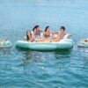 Intex Laguna Splash Island Outdoor Floating Water Raft with 2 Detachable Solo Lounge Tubes, Connectors, Built-in Cupholders, and Grab Handles, Blue