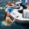 Intex Blue Tropic Inflatable 5 Person Raft or Swimming Pool Island Water Floating Lounger Raft with Backrests, Built in Cooler, and 4 Cupholders