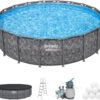Bestway APX 365 18' x 52" Above Ground Pool, Round Metal Frame Outdoor Swimming Pool Set with Sand Filter Pump, Ladder, and Cover, Dark Marble