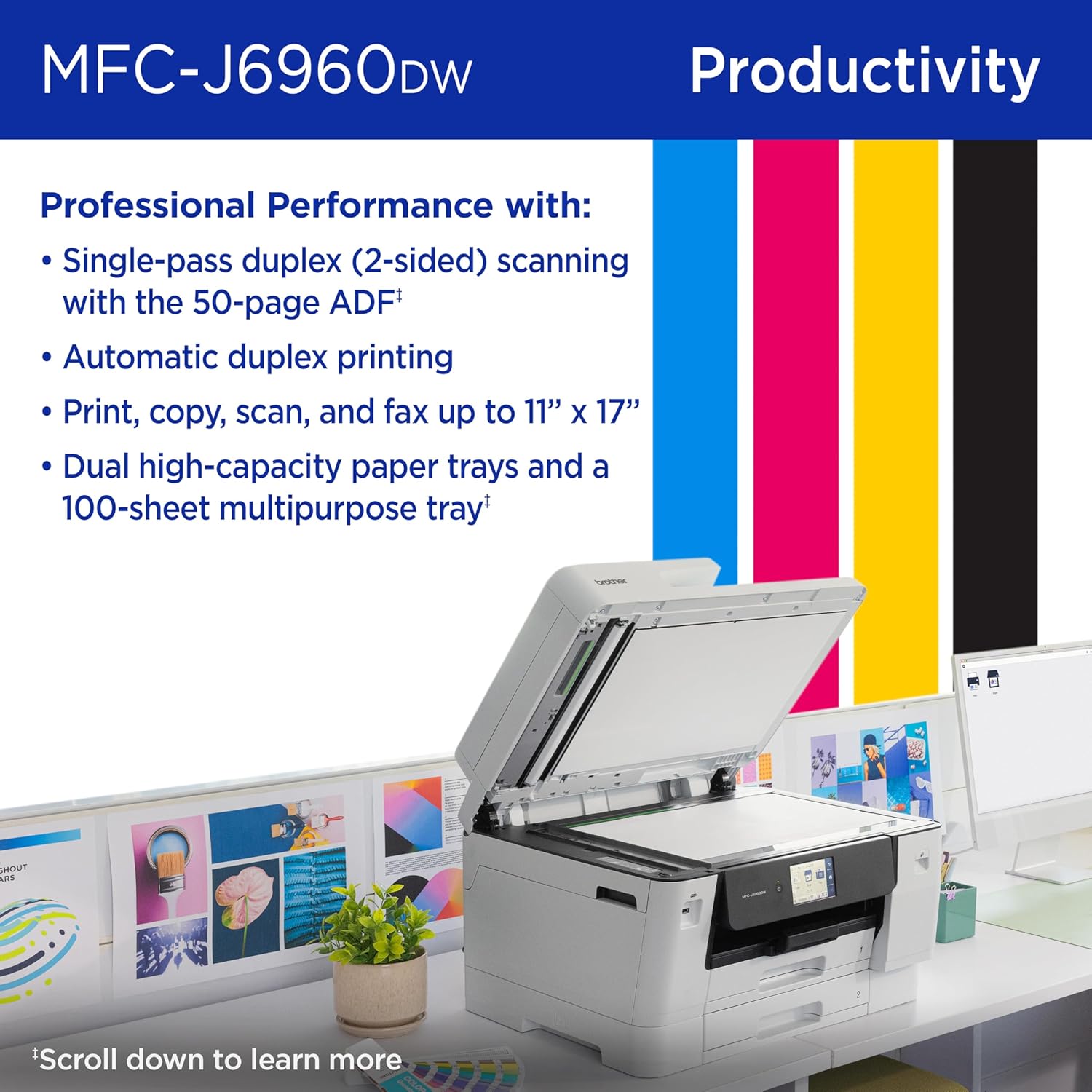 812APPcle6L._AC_SL1500_.jpg Brother INKvestment 6960 Wireless Color Inkjet All-in-One Printer with 11”x17” Capabilities and 3.5” Color Touchscreen | Includes Refresh Subscription Trial(1) (MFC-J6960DW)