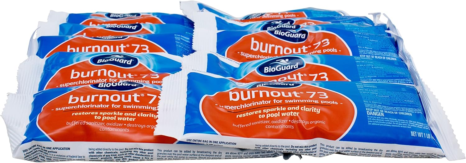 BioGuard Burnout 73, 1 lb, Pack of 12, Superchlorinator for Swimming Pools, Restores Sparkle and Clarity to Pool Water, Suitable for All Pool Types