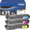 Brother Genuine TN635C, TN635M, TN635Y Standard Yield Cyan/Magenta/Yellow Toner Cartridges, TN635 3 Pack