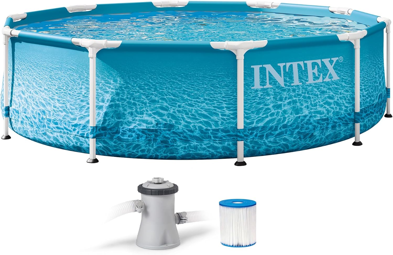 INTEX 28207EH Beachside Metal Frame Above Ground Swimming Pool Set: 10ft x 30in – Includes 330 GPH Cartridge Filter Pump – Puncture-Resistant Material – Rust Resistant – 1185 Gallon Capacity