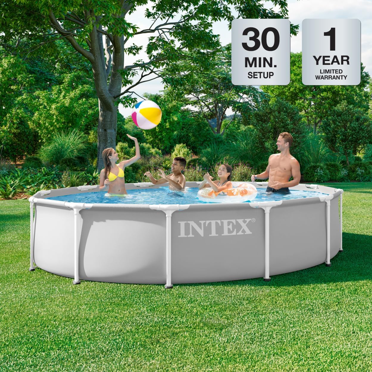 814s3k2qULL._AC_SL1250_.jpg INTEX 26710EP 12Ft X 30In Prism Frame Premium Above Ground Swimming Pool, SuperTough Puncture Resistant, Rust Resistant, Easy Assemble, 1718 Gallon Capacity, Pool Only (Pump Not Included)