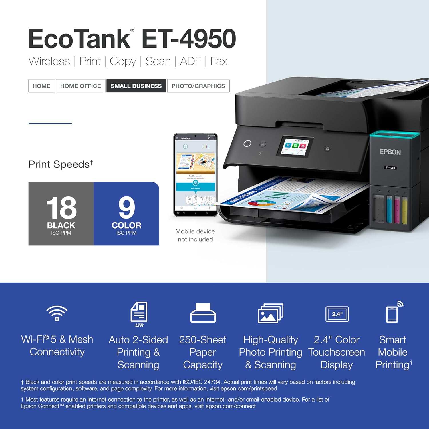 814zSmO8CML._AC_SL1500_.jpg Epson EcoTank ET-4950 Wireless All-in-One Color Supertank Printer with up to 3 Years of Ink Refillable Tanks, Perfect for Home, 18 PPM, 2.4" Colorful Touchscreen, Auto Document Feeder - Black