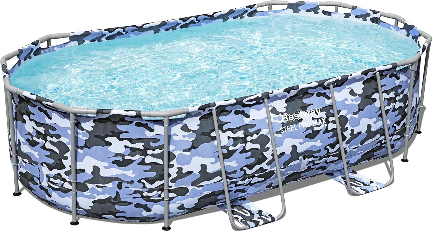 Bestway 5617EE Steel Pro Max - Oval Swimming Pool Set - 14' x 8'2" x 39.5, Blue Camo - Above Ground, Tritech Construction, Filter Pump, Ladder, 1,915 Gal.