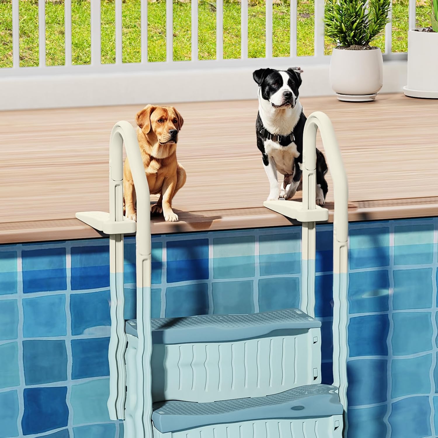 816YjMSjz7L._AC_SL1500_.jpg VINGLI Pool Ladder Heavy-Duty Safety Step for Above Ground Pools Stair Entry System with Handrails, Beige and Grey (Beige & Gray, 3 Steps)