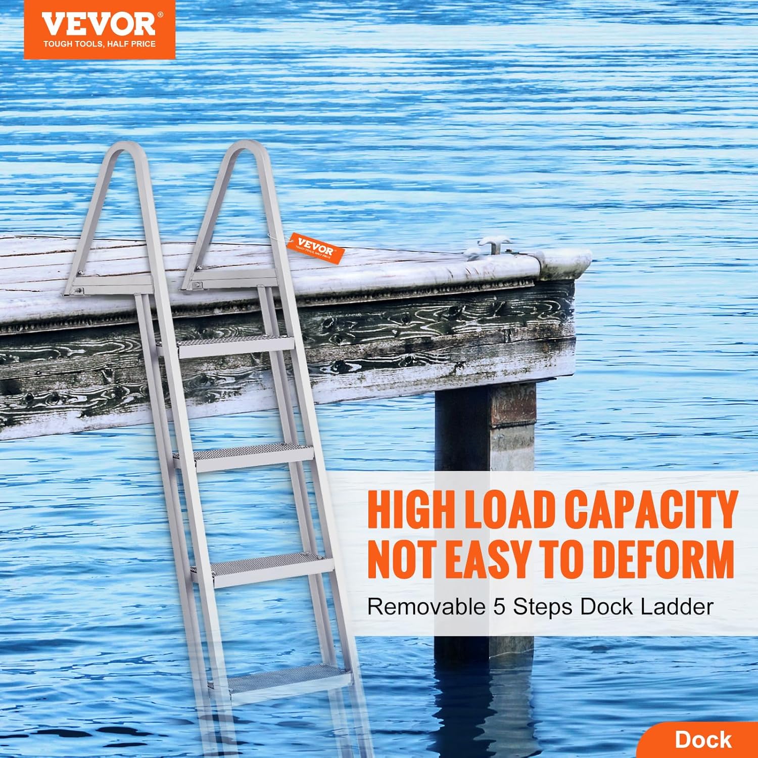 816mOOheOnL._AC_SL1500_.jpg VEVOR Removable Dock Ladder 5 Steps, 350 lbs Load Capacity, Pontoon Boat Ladder with 4'' Wide Step & Nonslip Mat for Ship/Lake/Pool/Marine Boarding