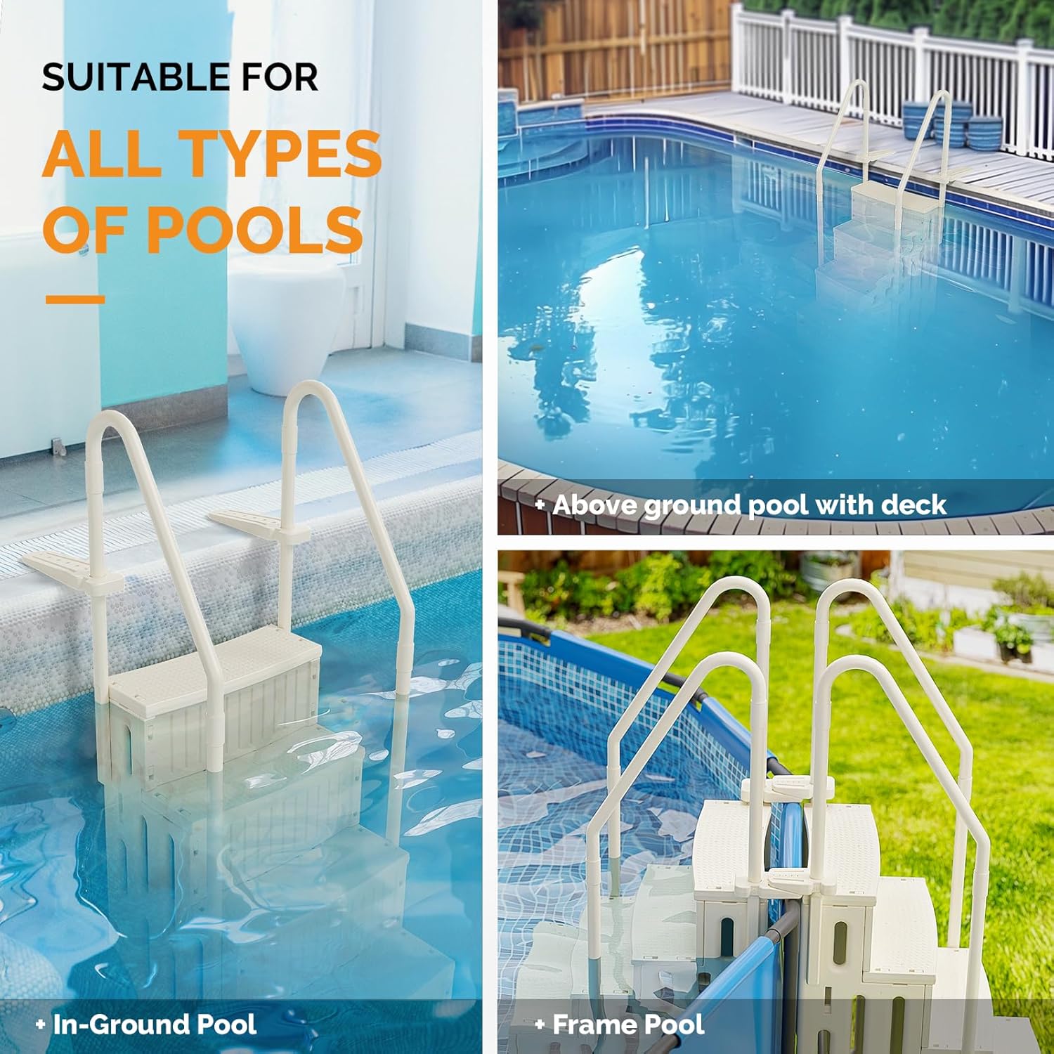 818rVdg4hNL._AC_SL1500_.jpg VINGLI Pool Ladder Heavy-Duty Safety Step for Above Ground Pools Stair Entry System with Handrails, Beige (Full Beige, 4 Steps)