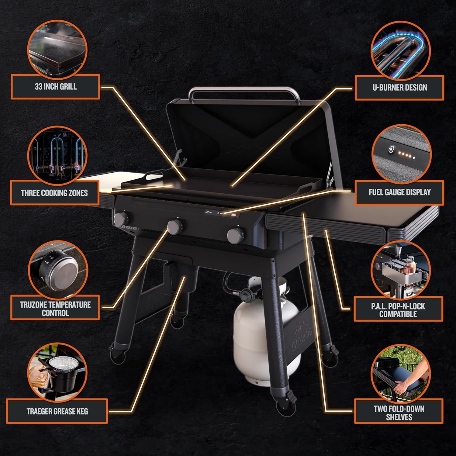 Traeger Grills Flatrock, 33 Inch Flat Top Griddle, Outdoor Gas Grill with 3-Zone TruZone Cooking, Even Heat, Fuel Sensor, and EZ-Clean Grease Management, Premium Propane Griddle for Outdoor Cooking Traeger Grills Flatrock, 33 Inch Flat Top Griddle, Outdoor Gas Grill with 3-Zone TruZone Cooking, Even Heat, Fuel Sensor, and EZ-Clean Grease Management, Premium Propane Griddle for Outdoor Cooking - Image 4