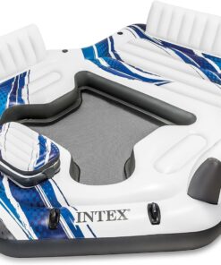 Intex Blue Tropic Inflatable 5 Person Raft or Swimming Pool Island Water Floating Lounger Raft with Backrests, Built in Cooler, and 4 Cupholders