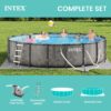 Intex Prism Frame Round Above Ground Outdoor Swimming Pool Set with Filter Pump, Ladder, Ground Cloth, and Pool Cover, Greywood