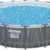 Bestway Steel Pro MAX 18' x 48" Above Ground Pool, Round Metal Frame Outdoor Swimming Pool Set with LED Light, Filter Pump, Ladder, & Cover, Dark Gray