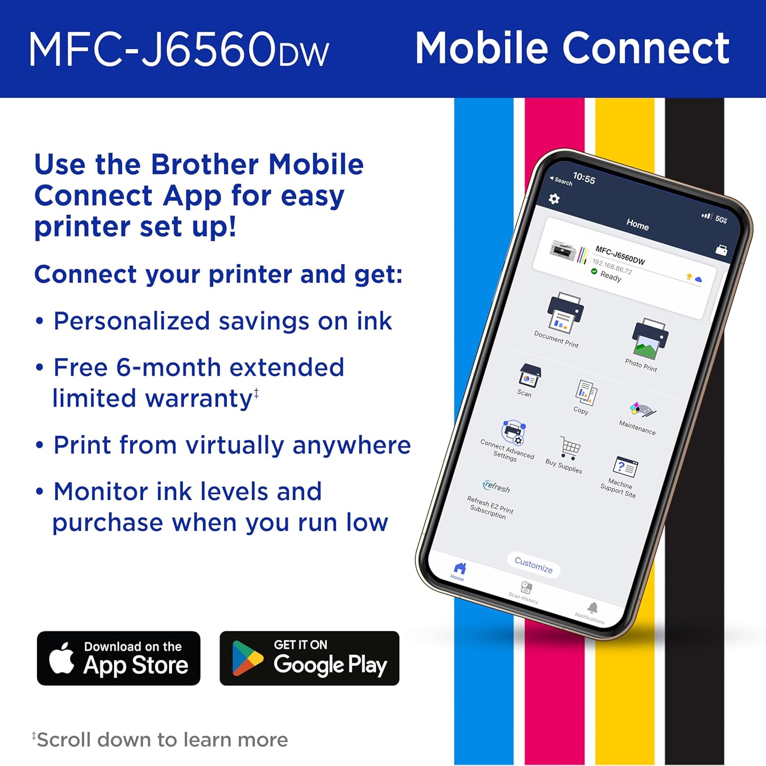 81ChBgwOb4L._AC_SL1500_.jpg Brother INKvestment 6560 Wireless Color Inkjet All-in-One Printer with 11”x17” Capabilities and 2.7” Color Touchscreen | Includes Refresh Subscription Trial(1) (MFC-J6560DW)