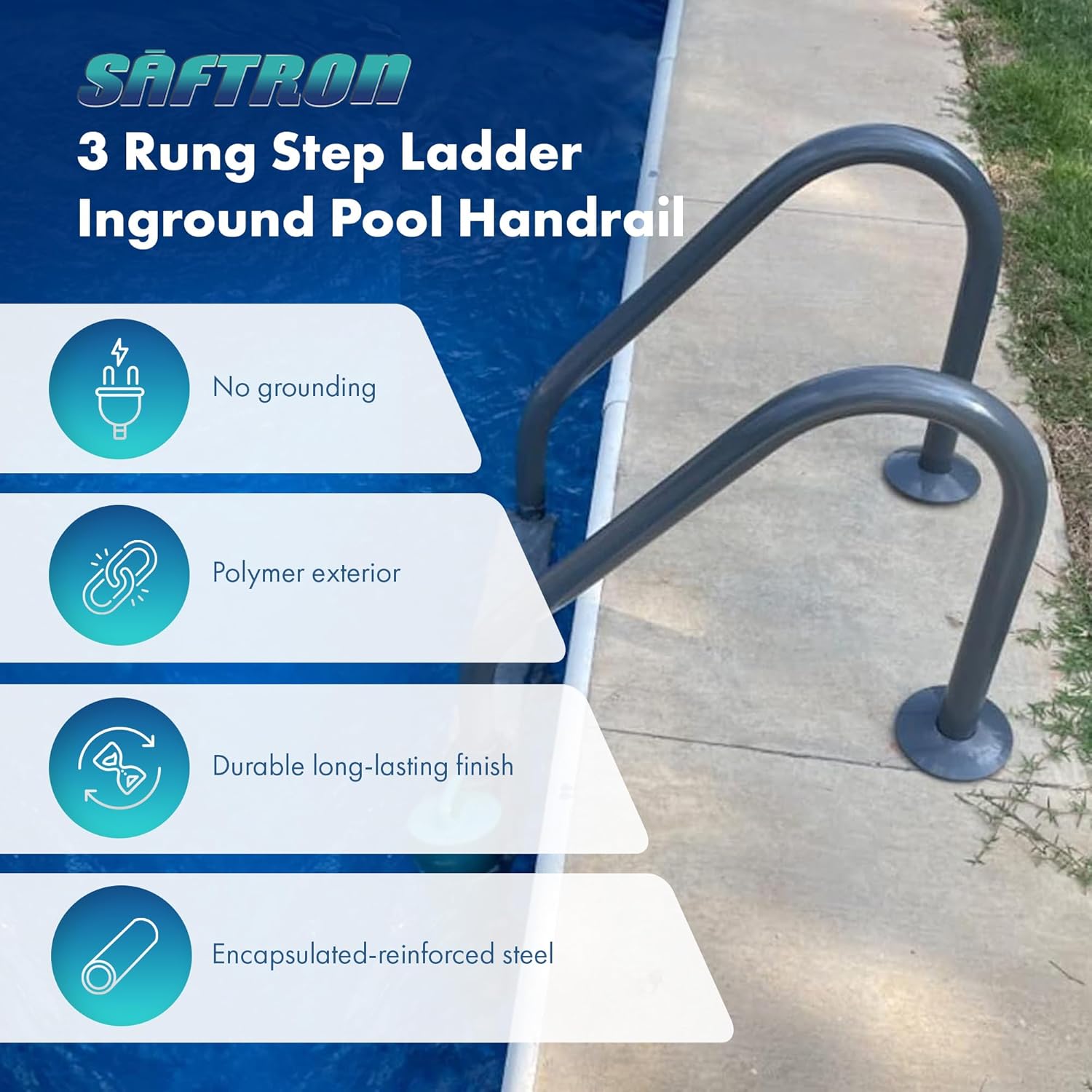 81D4lWcLYML._AC_SL1500_.jpg SAFTRON 3 Rung Step Ladder Metal Swimming Pool Handrail with Polymer Coat Finish for Fresh and Saltwater Inground Pool, Graphite Gray