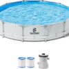 SLOOSH Round Above Ground Pool - 12ft x 30inch Outdoor Round Frame Above Ground Swimming Pool Set for Kids Adults with Filter Pump