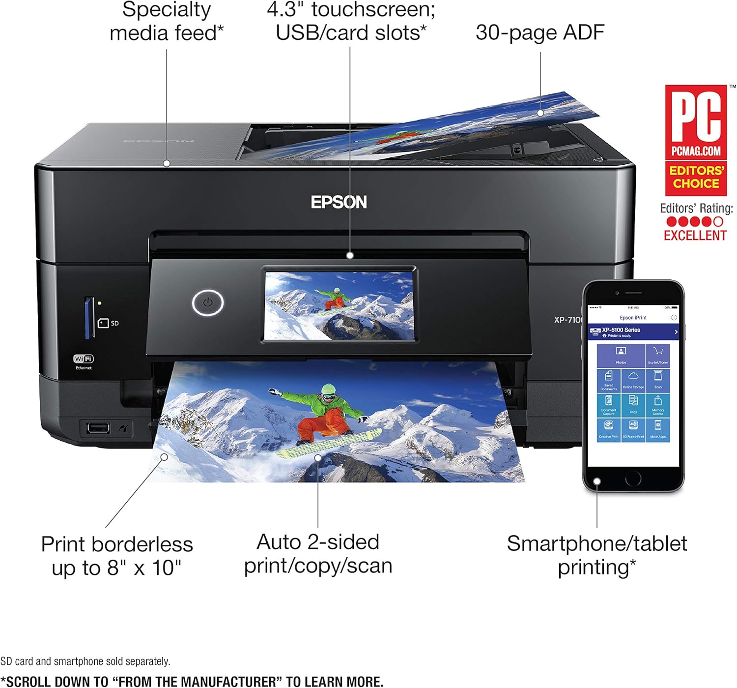 81DSXgSm8RL._AC_SL1500_.jpg Epson Expression Premium XP-7100 Wireless All-in-One Duplex Color Photo Printer, Scanner and Copier for Computer and Mobile Printing, USB Connect, Compact, Black