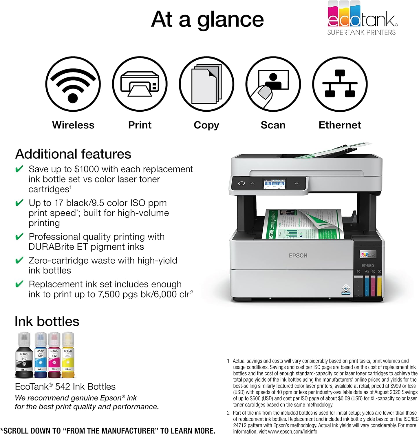 81DtQHHf2YL._AC_SL1500_.jpg Epson EcoTank Pro ET-5150 Wireless Color All-in-One Supertank Printer with Scanner, Copier, Plus Auto Document Feeder, Large, White