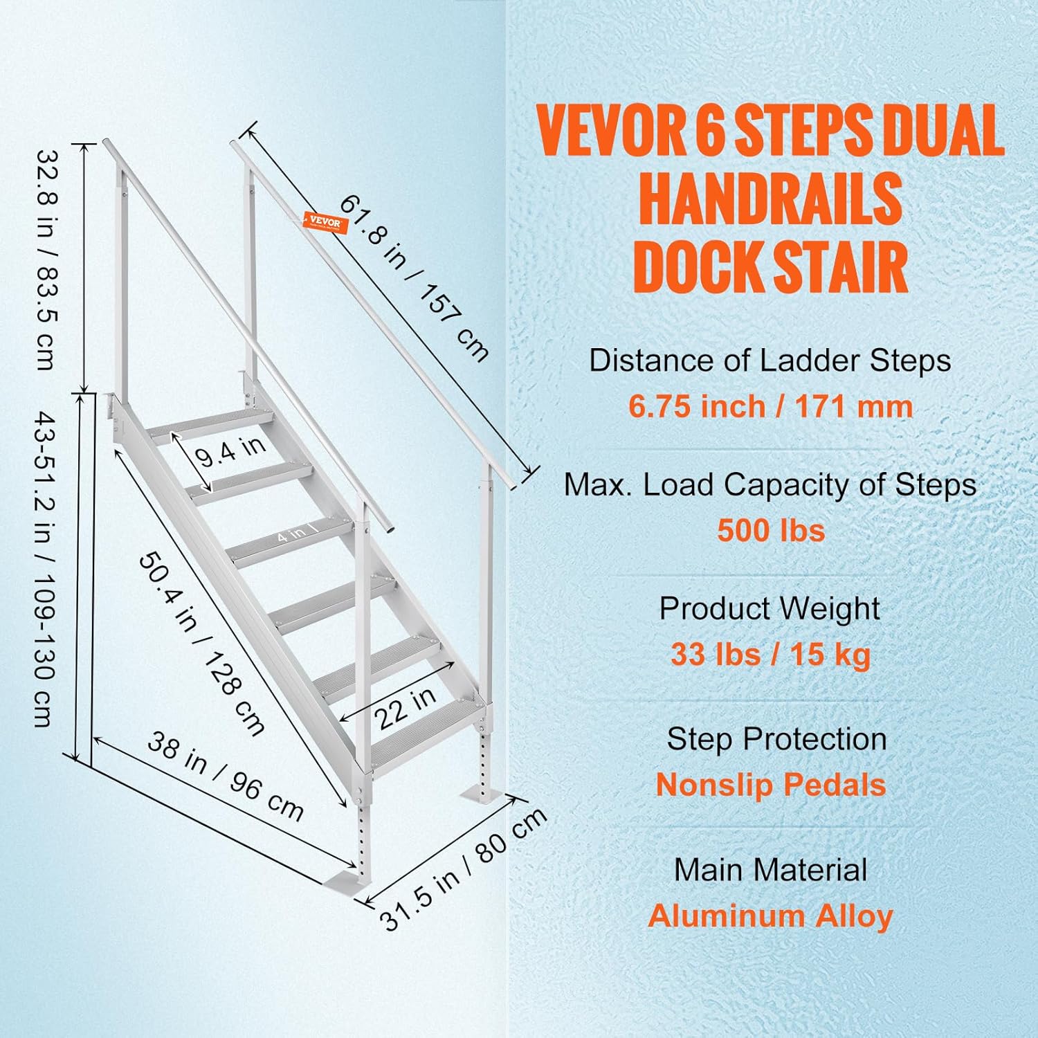 81FN6s1VLML._AC_SL1500_.jpg VEVOR Dock Ladder 6 Steps, 500lbs Load Pool Steps, Adjustable Height Aluminum Dock Stairs, Pontoon Boat Ladder with Handrails & Widen Nonslip Pedals for Lake/Pool/Marine Boarding/RV/House