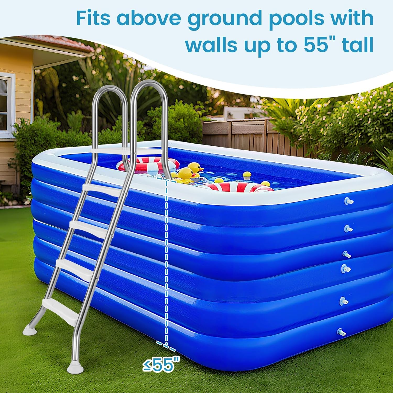 81G4r0c-aL._AC_SL1500_.jpg Goplus 4-Step Steel Frame Above Ground Swimming Pool Ladder for 55" Pool Wall Heights, Double-Sided Entry & Exit Ladder w/Non-Slip Steps, Top Platform, Rotating Foot Pads