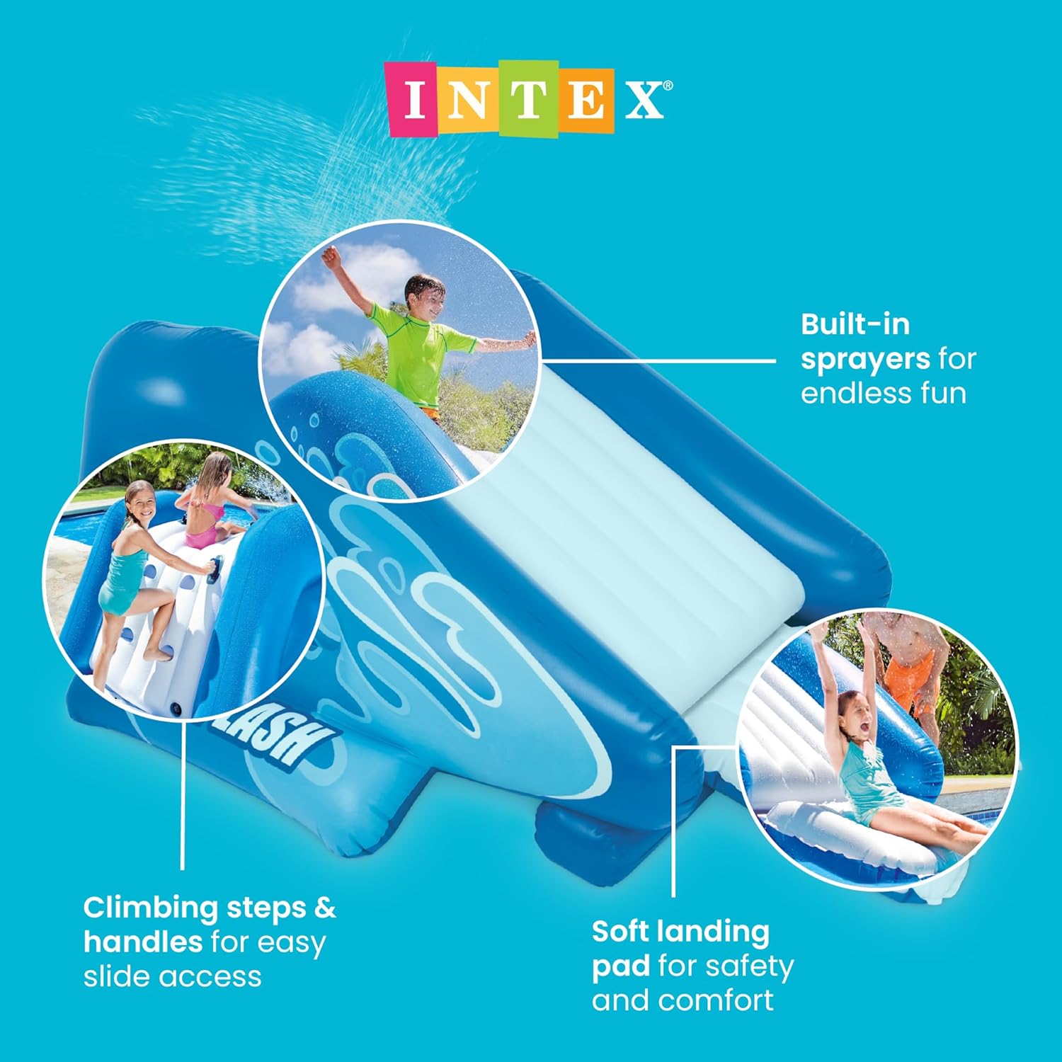 81GFMKrCY-L._AC_SL1500_.jpg Intex Kool Splash Inflatable Water Slide Swimming Pool Play Center with Built in Sprayers for Kids and Adults, Ages 6 and Up, Blue
