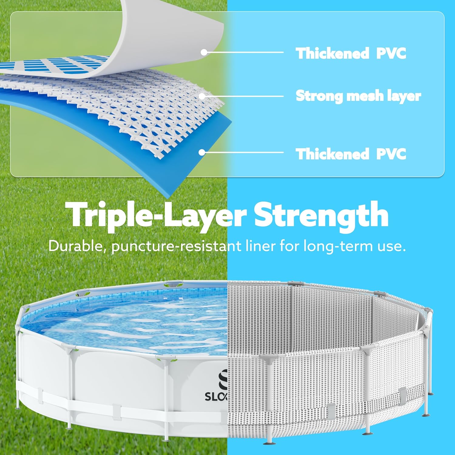 81GXGT1BO2L._AC_SL1500_.jpg SLOOSH Round Above Ground Pool - 12ft x 30inch Outdoor Round Frame Above Ground Swimming Pool Set for Kids Adults with Filter Pump