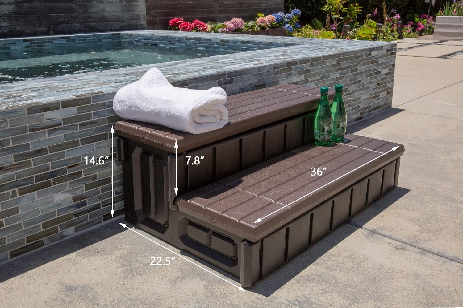 81HGobb0JNL._AC_SL1500_.jpg XtremepowerUS Universal 2 Slip-Resistant Spa & Hot Tub Step Outdoor Indoor Stool Pool Ladder Compartment Spa Step 36" Inches Long with Storage, Brown/Black