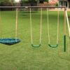 SuperDisc Swing Set with SuperDisc Swing. 5 User Capacity, Easy Assembly, Metal Frame Backyard Playground Set for Kids. with Padded Frame Legs for Safety. 148" L x 93" W x 74" H, by XDP Recreation