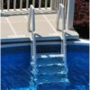 Vinyl Works Deluxe Adjustable 24 Inch Wide in Pool Step Ladder Entry System for Above Ground Swimming Pools with Non Slip Steps, Taupe