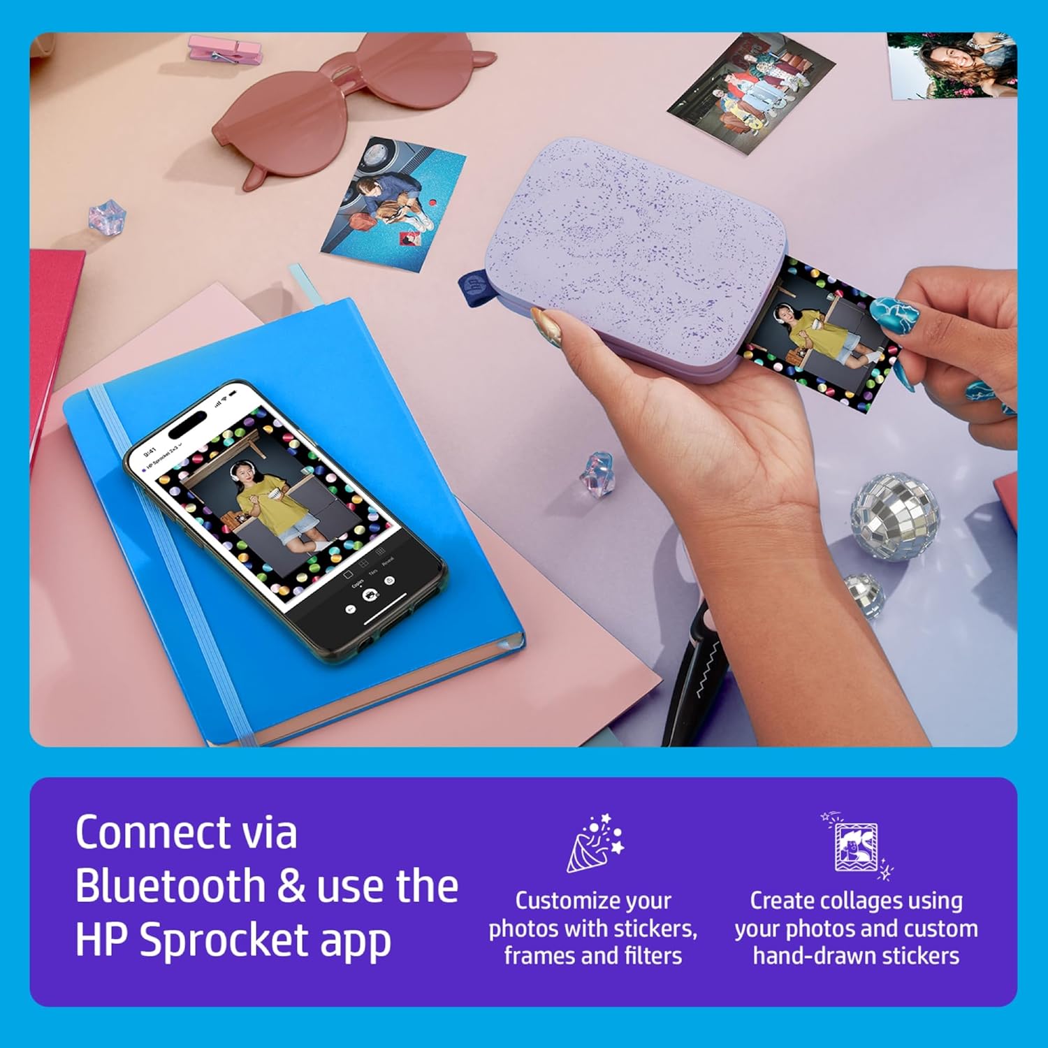 81KwpR5buIL._AC_SL1500_.jpg HP Sprocket 2x3 Instant Smartphone Photo Printer - Portable Color Wireless Mobile Printer - Zink Sticky-Back Photos - Print from Compatible iOS & Android Devices with Bluetooth w/Fun App - Purple