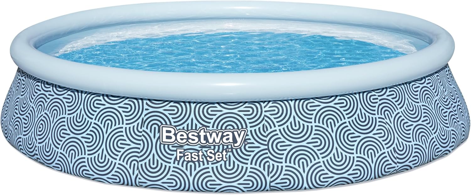 Bestway Fast Set 13' x 33" Round Inflatable Above Ground Swimming Pool Set, Outdoor Family Pool with Filter Pump, Rattan Print