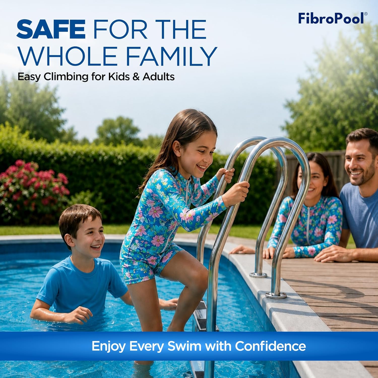 81O1ksqRppL._AC_SL1500_.jpg FibroPool 4-Step Above Ground Pool Ladder – 76 in Stainless Steel, Deck Mounted – Non-Slip Steps, 250 lb Capacity – Hardware Included – Fits Wood Pool Deck