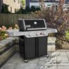 Weber Genesis E-325 Liquid Propane Gas Grill for Outdoor Cooking, 3 Burners, Black – Porcelain-Enameled, Cast-Iron Grates, PureBlu Burners & Sear Zone