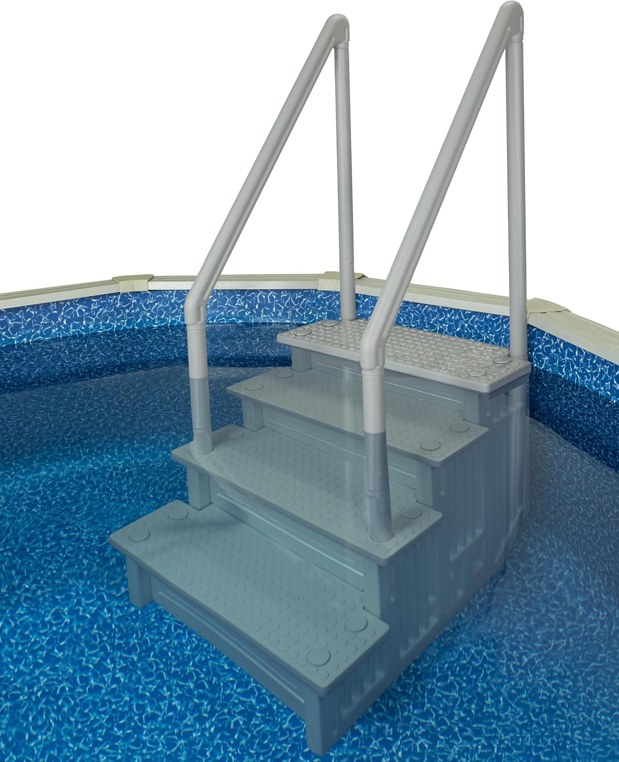 81PiJ9mAymL._AC_SL1500_.jpg Aqua Select Anti-Slip in-Pool Steps | Cloud Grey/Grey Steps | for Above Ground Swimming Pools | Can Mount to Decks 48" to 54" H | Safety Stairs Capacity Up to 350 lbs