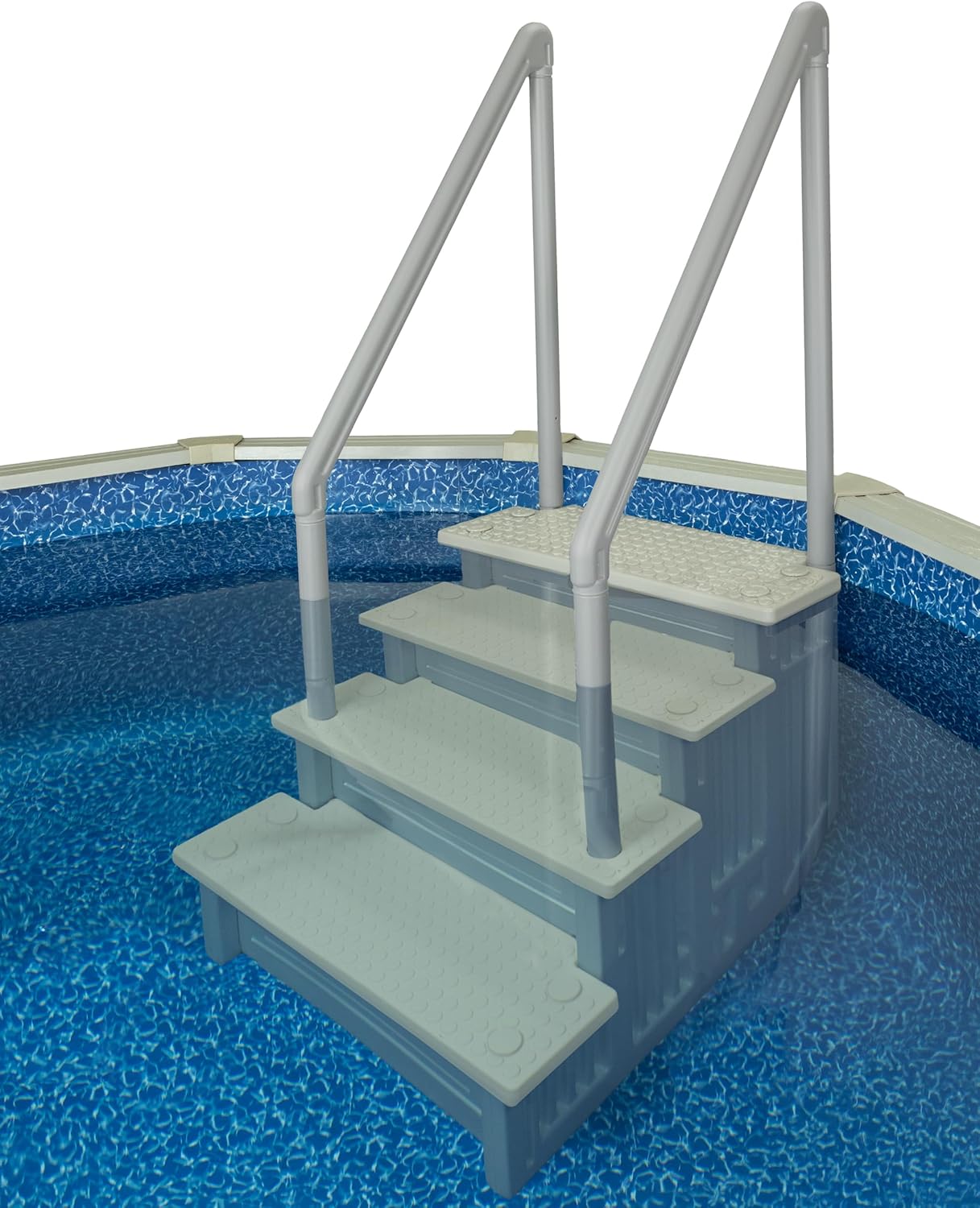 81Pzj1JuTrL._AC_SL1500_.jpg Aqua Select Anti-Slip in-Pool Steps | Cloud Gray/Pearl White Steps | for Above Ground Swimming Pools | Can Mount to Decks 48" to 54" H | Safety Stairs Capacity Up to 350 lbs