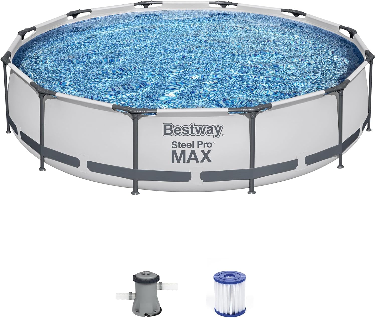 Bestway Steel Pro MAX Above Ground Swimming Pool (12' x 30") | Round Outdoor Backyard Family Pool with Tritech® Puncture-Resistant Liner | Easy Setup | Includes Filter Pump for Clean, Clear Water