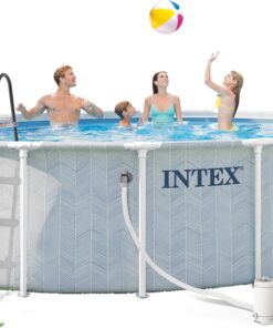 INTEX 26745EP 16ft X 48in Chevron Prism Frame Premium Above Ground Swimming Pool Set with 1500 GPH Filter Pump, Removable Ladder, Ground Cloth, Pool Cover