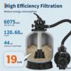 Garvee 19" Sand Filter Pump for Above Ground Pool with Timer, 1.5HP 6075GPH Swimming Pool Pump & Sand Filter System with 7-Way Valve & Strainer Basket, Pool Pumps Above Ground, Grey
