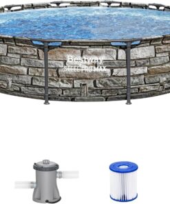 Bestway Steel Pro MAX 12' x 30" Above Ground Pool, Round Metal Frame Outdoor Swimming Pool Set with Filter Pump & Type I Cartridge, Stone Print