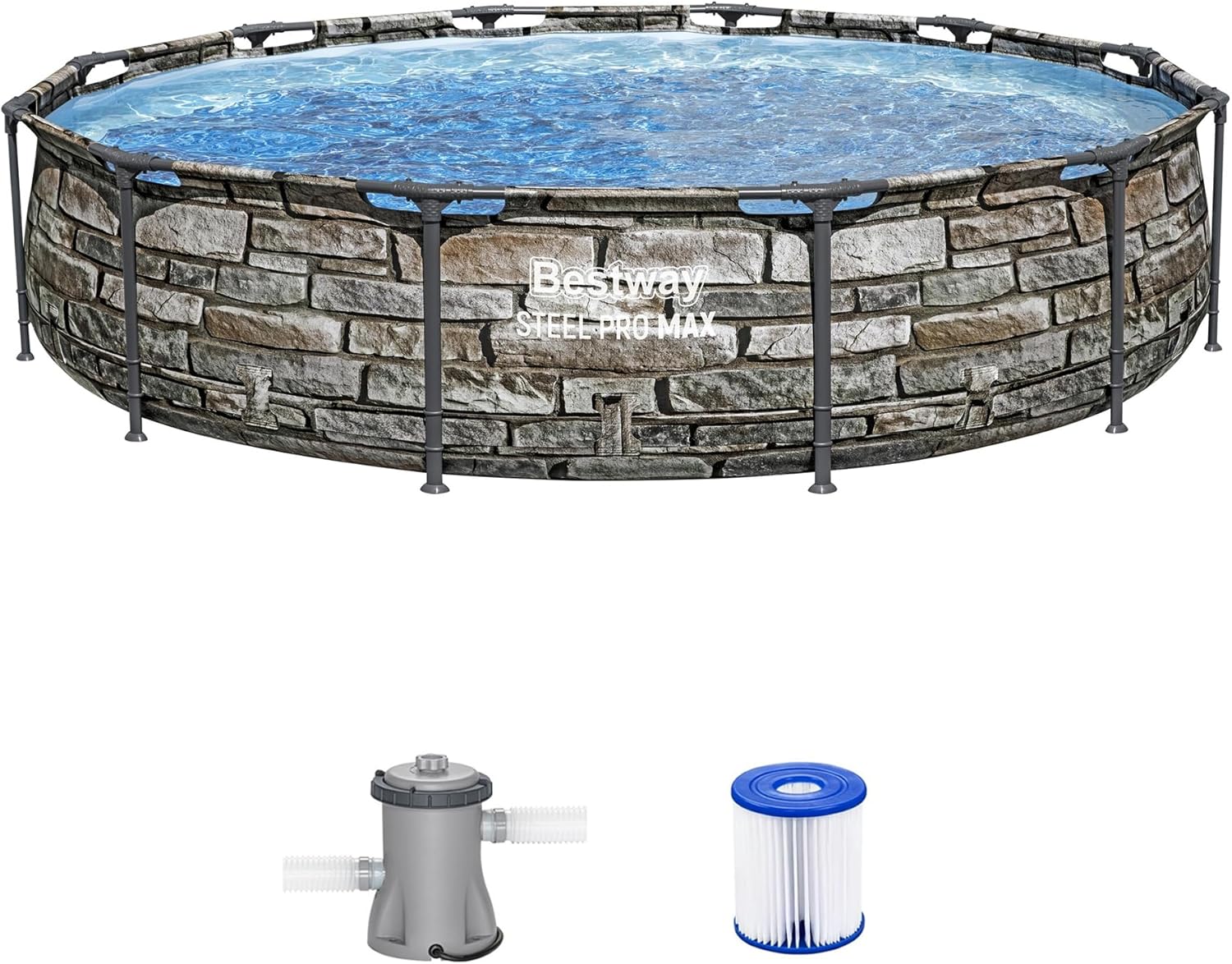 Bestway Steel Pro MAX 12' x 30" Above Ground Pool, Round Metal Frame Outdoor Swimming Pool Set with Filter Pump & Type I Cartridge, Stone Print