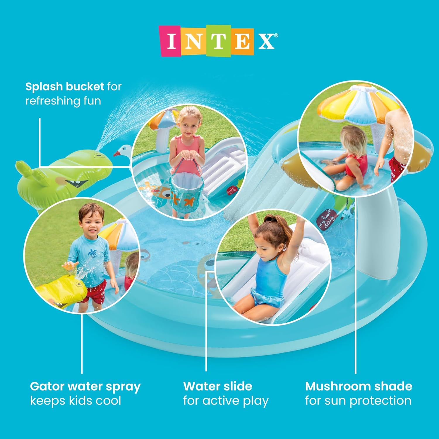 Intex Gator 6.6' x 5.6' x 4" Outdoor Inflatable Kiddie Pool Water Play Swim Center Intex Gator 6.6' x 5.6' x 4" Outdoor Inflatable Kiddie Pool Water Play Swim Center - Image 3